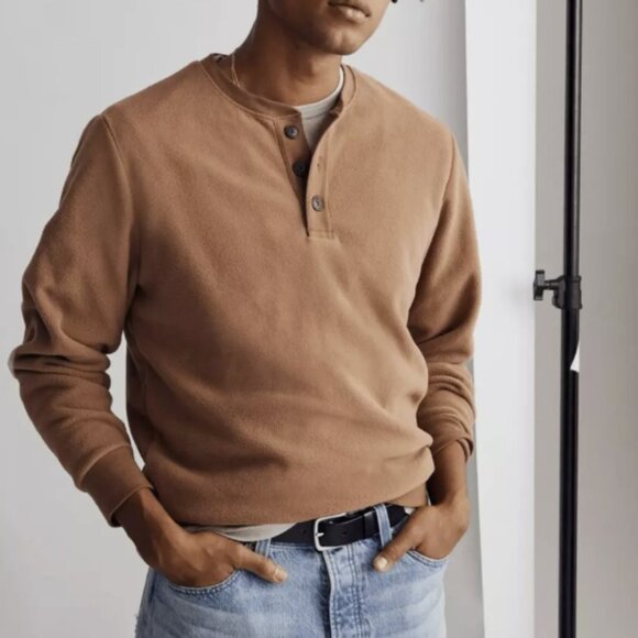 NWT XXL Men's Madewell Brown Fleece Henley Top
